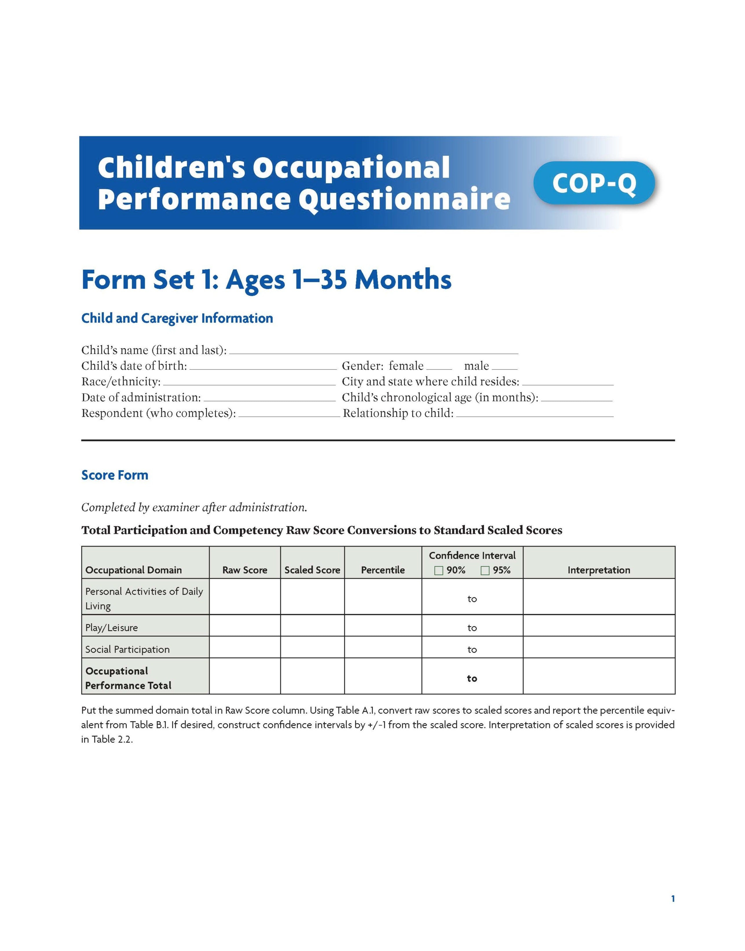 Children's Occupational Performance Questionnaire (COP-Q) Kit